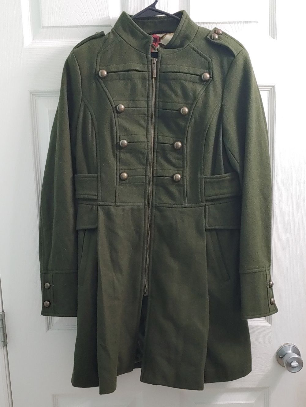 Steve Madden Military Pea Coat Olive Green Wool Jacket Women's Size M